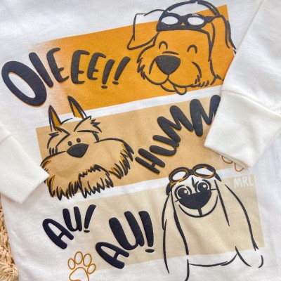 Conj. Blusa Manga Longa Oieee Au Au! e Calça de Moletom - Off White e Ferrugem